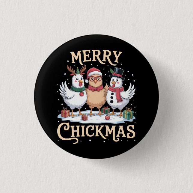 Chicken Christmas Santa Hat Merry Chickmas Farm 3 Cm Round Badge (Front)