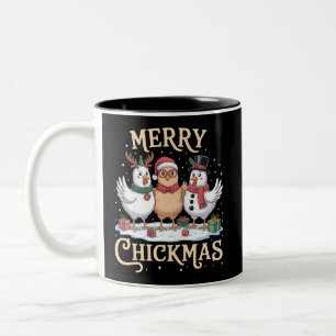 Chicken Christmas Santa Hat Merry Chickmas Farm Two-Tone Coffee Mug