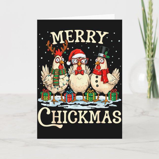 Chicken Christmas Santa Hat Merry Chickmas Xmas Fa Card (Front)