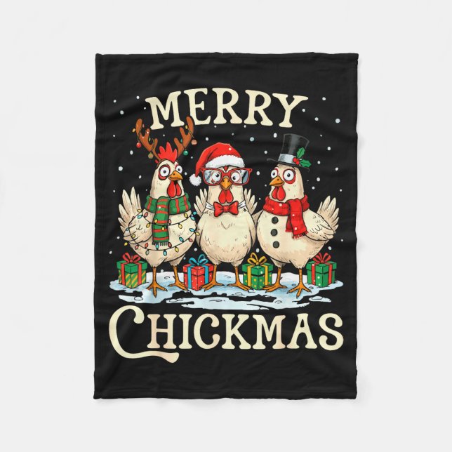 Chicken Christmas Santa Hat Merry Chickmas Xmas Fa Fleece Blanket (Front)
