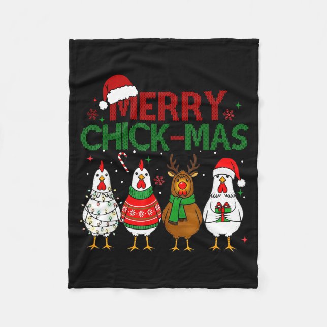 Chicken Christmas Santa Hat Merry Chickmas Xmas Fa Fleece Blanket (Front)