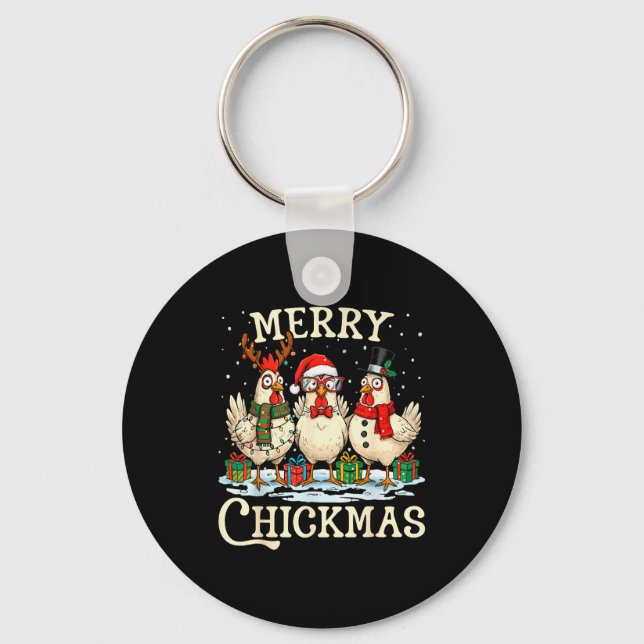 Chicken Christmas Santa Hat Merry Chickmas Xmas Fa Key Ring (Front)