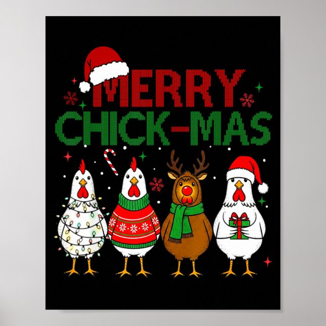 Chicken Christmas Santa Hat Merry Chickmas Xmas Fa Poster (Front)
