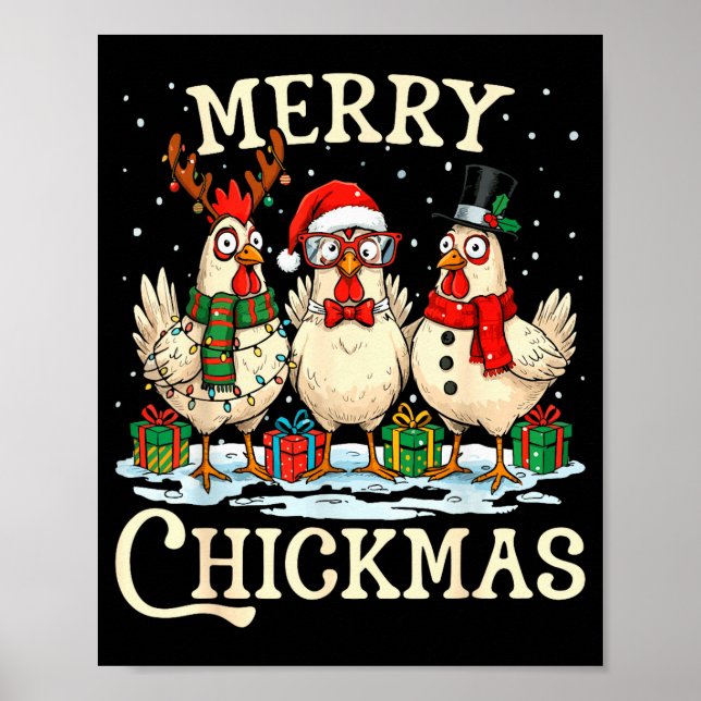 Chicken Christmas Santa Hat Merry Chickmas Xmas Fa Poster (Front)