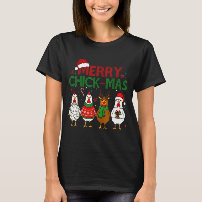 Chicken Christmas Santa Hat Merry Chickmas Xmas Fa T-Shirt (Front)