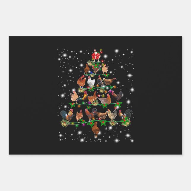 Chicken Christmas Tree Covered By Flashlight Wrapping Paper Sheet (Front)