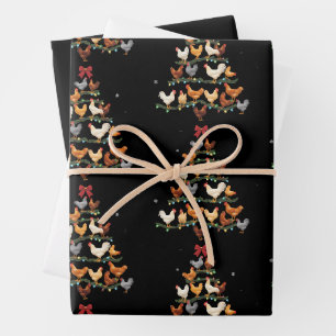 Chicken Christmas Tree Decor Xmas Chickens Lover Wrapping Paper Sheet