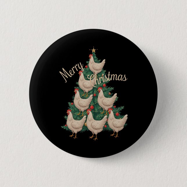 Chicken Christmas Tree Funny Chickens Xmas Tree  6 Cm Round Badge (Front)