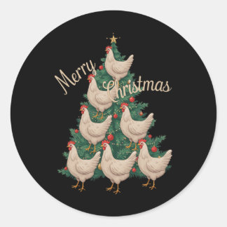 Chicken Christmas Tree Funny Chickens Xmas Tree  Classic Round Sticker