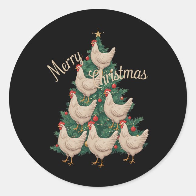 Chicken Christmas Tree Funny Chickens Xmas Tree  Classic Round Sticker (Front)