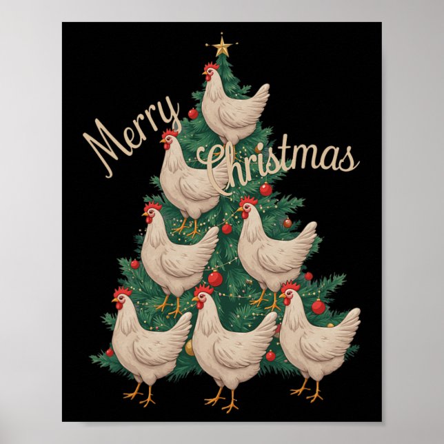 Chicken Christmas Tree Funny Chickens Xmas Tree  Poster (Front)