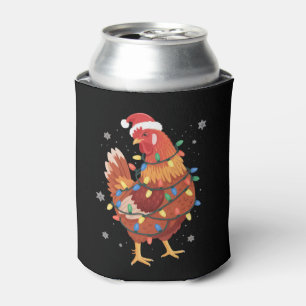 Chicken Christmas Tree Lights Farm Animal Santa  Can Cooler