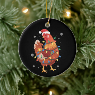 Chicken Christmas Tree Lights Farm Animal Santa  Ceramic Tree Decoration