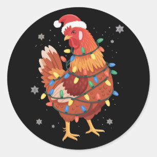 Chicken Christmas Tree Lights Farm Animal Santa Classic Round Sticker
