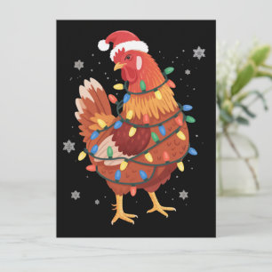 Chicken Christmas Tree Lights Farm Animal Santa Holiday Card