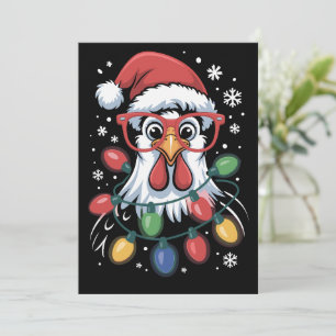 Chicken Christmas Tree Lights Farm Animal Santa  Holiday Card