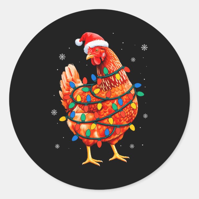 Chicken Christmas Tree Lights Farm Animal Santa Xm Classic Round Sticker (Front)