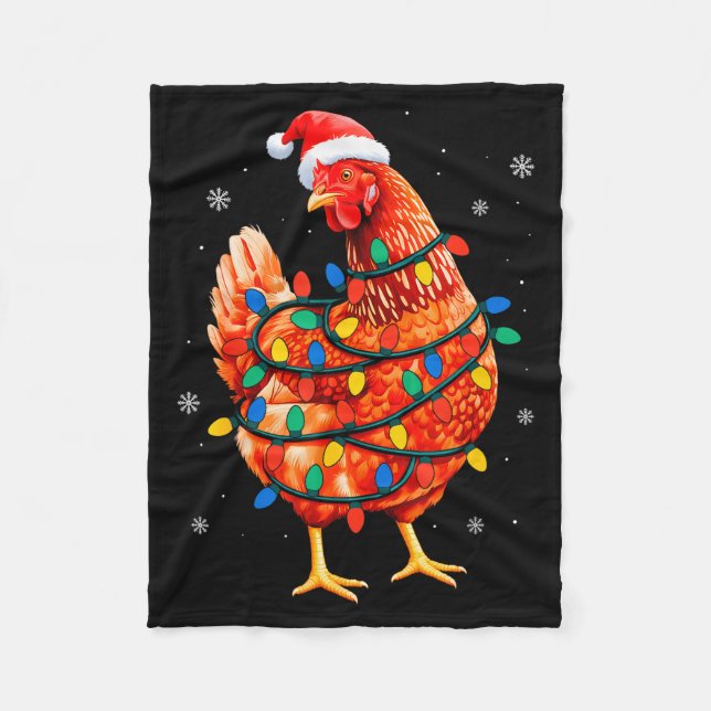 Chicken Christmas Tree Lights Farm Animal Santa Xm Fleece Blanket (Front)