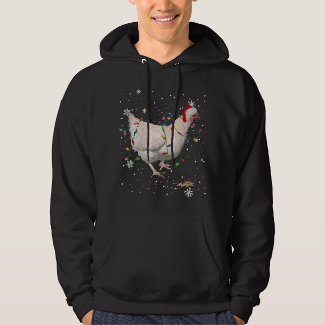 Chicken Christmas Tree Lights Funny Farmer Chicken Hoodie (Front)