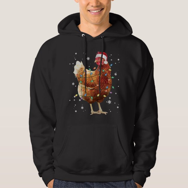 Chicken Christmas Tree Lights Santa Hat Funny Xmas Hoodie (Front)