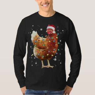 Chicken Christmas Tree Lights Santa Hat Funny Xmas T-Shirt