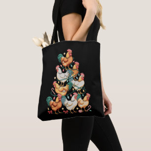 Chicken Christmas Tree Lights Xmas Holiday Season Tote Bag