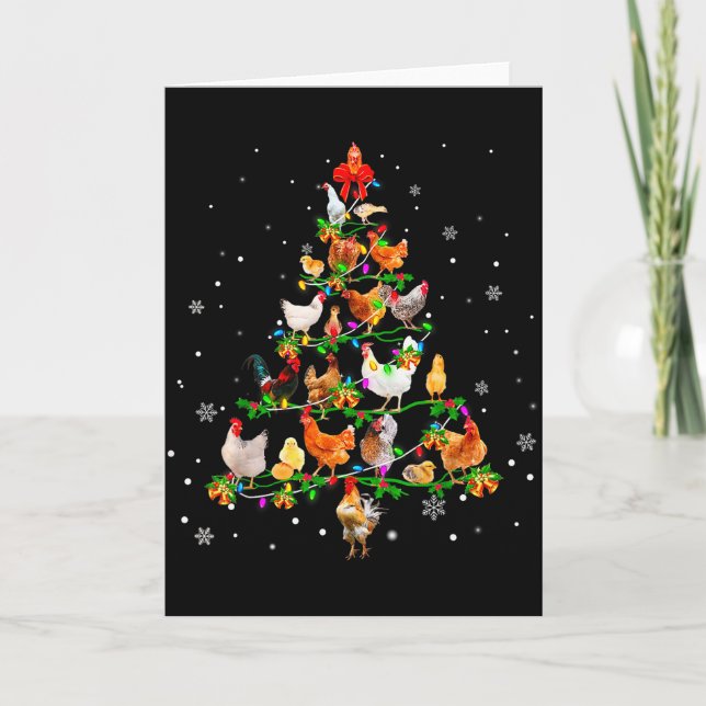 Chicken Christmas Tree Ornament Decor Xmas  Card (Front)