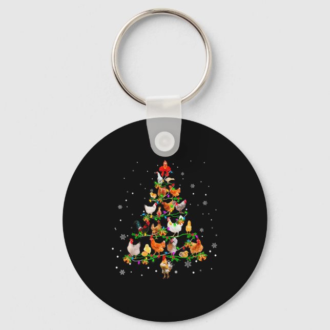Chicken Christmas Tree Ornament Decor Xmas  Key Ring (Front)