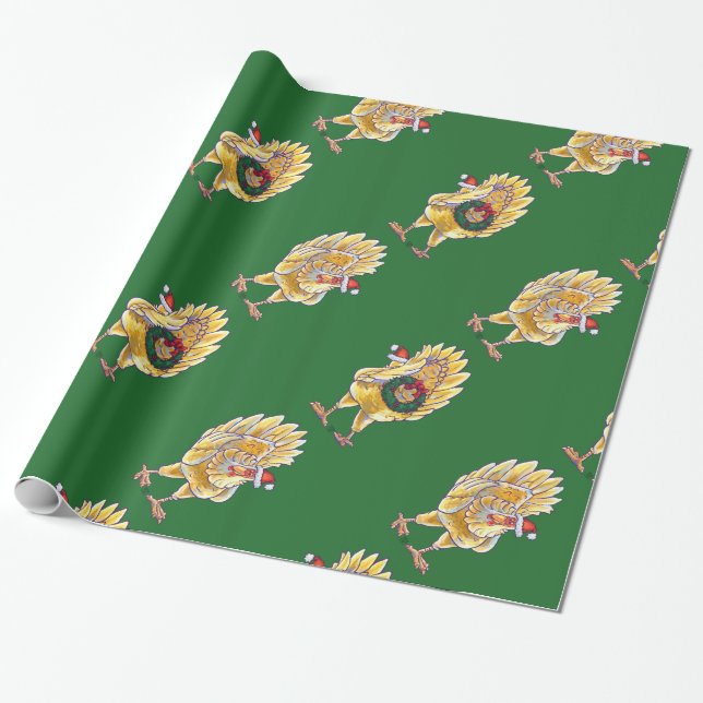 Chicken Christmas Wrapping Paper (Unrolled)