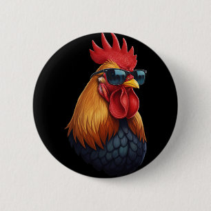 Chicken Coop Boss Rooster With Shades  6 Cm Round Badge
