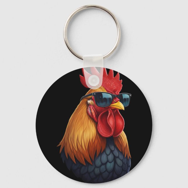 Chicken Coop Boss Rooster With Shades  Key Ring (Front)