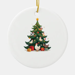 Chicken Cow Goat Horse Farm Animal Farmer Christma Ceramic Tree Decoration