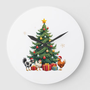 Chicken Cow Goat Horse Farm Animal Farmer Christma Large Clock