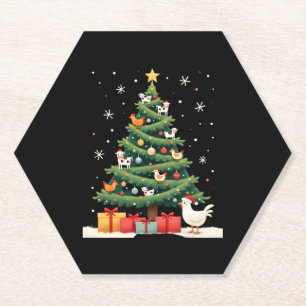 Chicken Cow Goat Horse Farm Animal Farmer Christma Paper Coaster