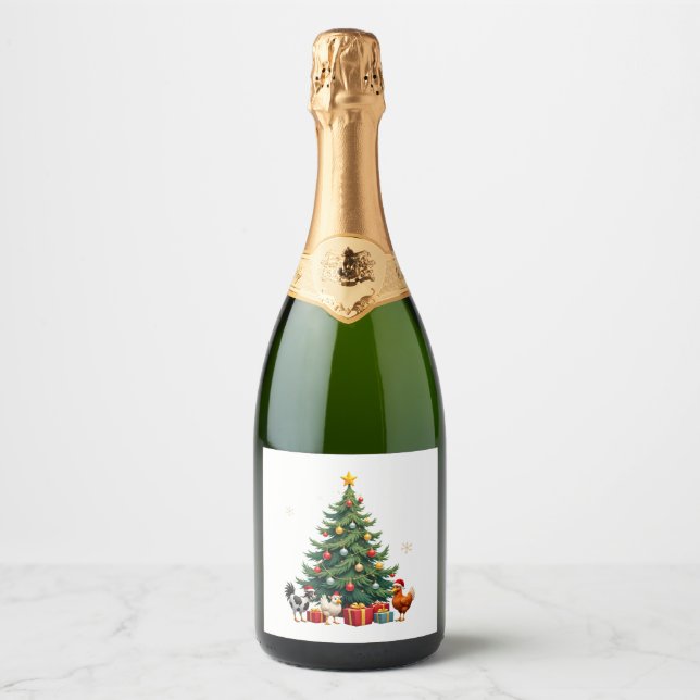 Chicken Cow Goat Horse Farm Animal Farmer Christma Sparkling Wine Label (Front)