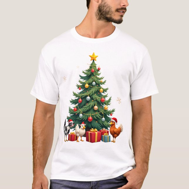 Chicken Cow Goat Horse Farm Animal Farmer Christma T-Shirt (Front)
