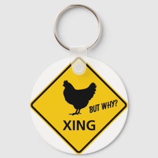 Chicken Crossing Highway Sign Key Ring