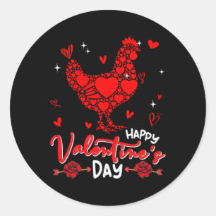 Chicken Cute Hearts Shape Valentine Floral Farmer Classic Round Sticker
