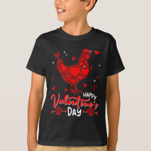 Chicken Cute Hearts Shape Valentine Floral Farmer  T-Shirt
