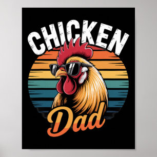 Chicken Dad Funny Rooster Retro Sunset Vintage Far Poster