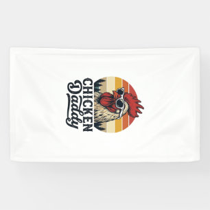 Chicken Daddy Rooster Vintage Sunset Vector Design Banner