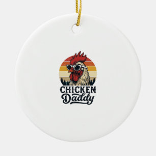 Chicken Daddy Rooster Vintage Sunset Vector Design Ceramic Tree Decoration