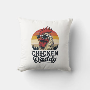 Chicken Daddy Rooster Vintage Sunset Vector Design Cushion