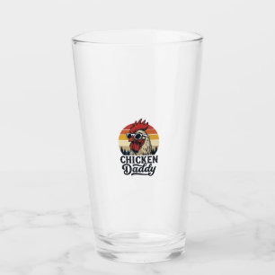 Chicken Daddy Rooster Vintage Sunset Vector Design Glass