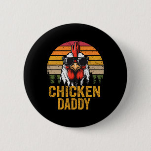 Chicken Daddy Vintage Rooster For Dad Farmer Fathe 6 Cm Round Badge