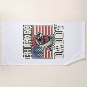 Chicken Daddy Vintage Rooster Patriotic Beach Towel