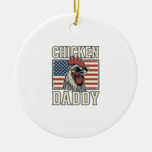 Chicken Daddy Vintage Rooster Patriotic Ceramic Tree Decoration