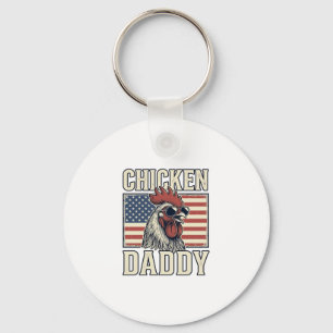 Chicken Daddy Vintage Rooster Patriotic Key Ring