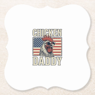 Chicken Daddy Vintage Rooster Patriotic Paper Coaster