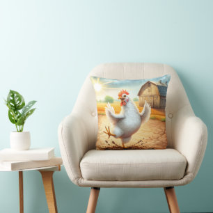 Chicken Dancing In Barnyard Cushion
